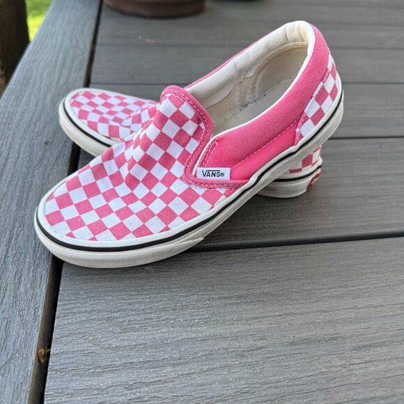 Girls Pink Checkered Vans - Picture 1 of 5